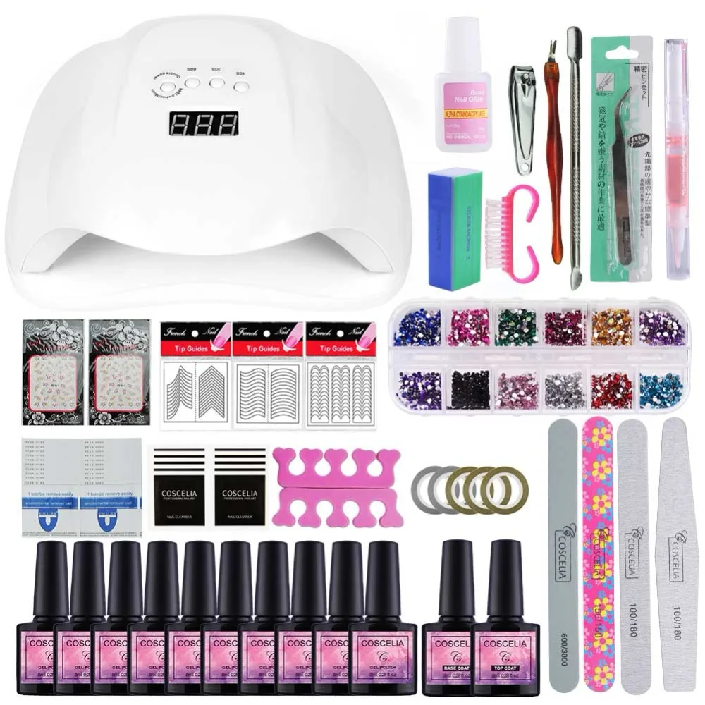 

54W Nail Set UV Lamp Dryer With 10pcs Nail Gel Polish Soak Off Manicure Products Lasting Gel Nail Polish Kit For Nail Art Tools