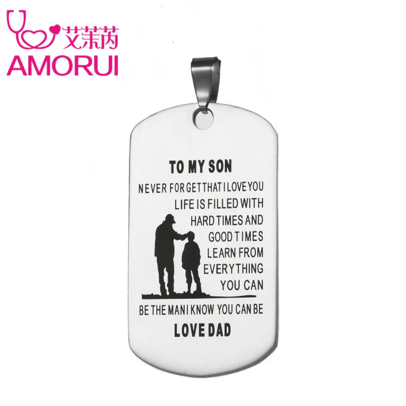 AMORUI To my Son/Daughter Pendant Long Chain Necklaces Love Mom/Dad ID Bar Tag Customized Name Necklace Men/Women Gift Jewelry