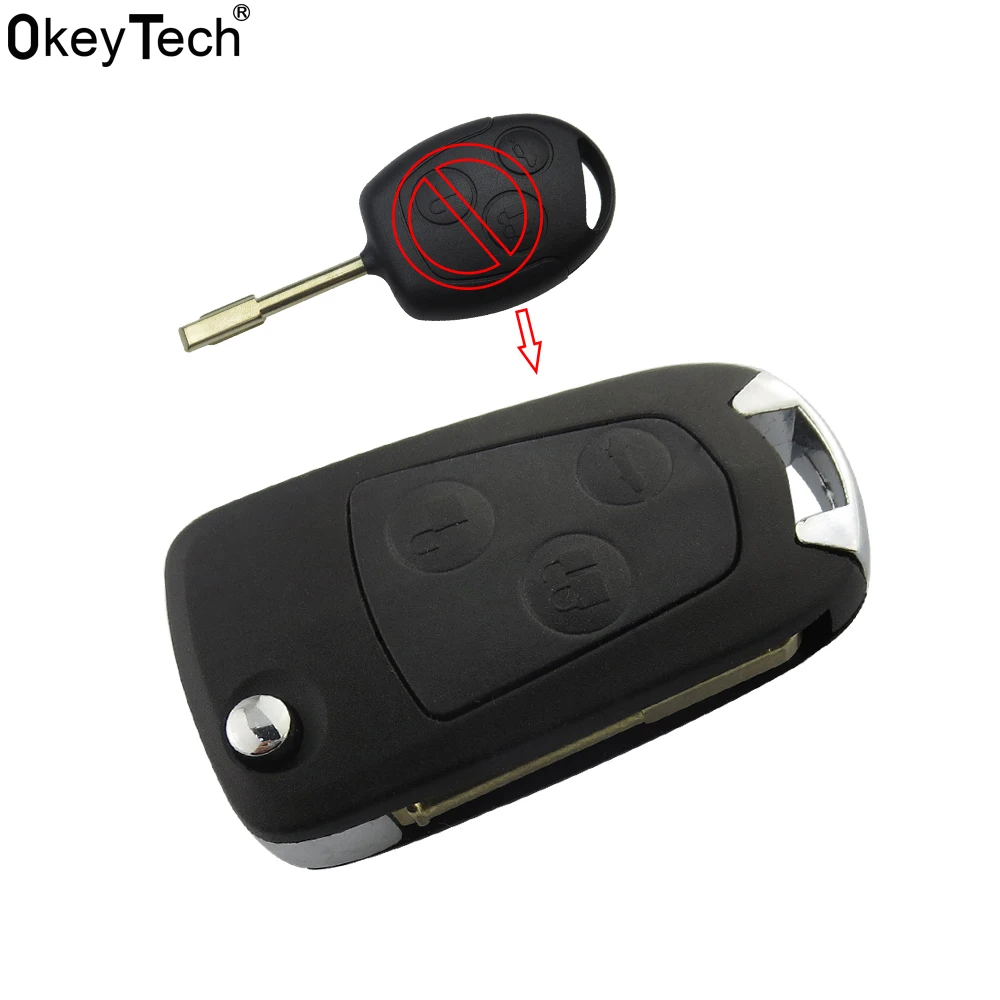 OkeyTech New Replacement Uncut Modified Folding Flip Remote Car Key Case Shell for Ford Focus Fusion Mondeo Switchblade 3 Button
