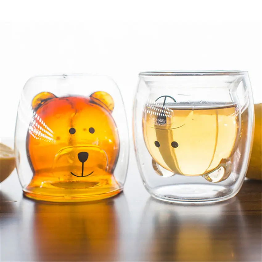 Стеклянная чашка с двойными стенками в виде милой панды, 260 мл, медведь, пивное стекло es, креативное стекло для утреннего молока, сока, термостойкая кружка, рюмка