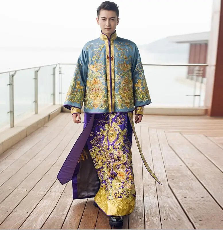 men dress 1 Дракон платье невесты торжественное платье костюм в китайском стиле феникс Ципао вечернее платье show Одежда Тонкий Стиль для свадьбы - Цвет: men dress 1