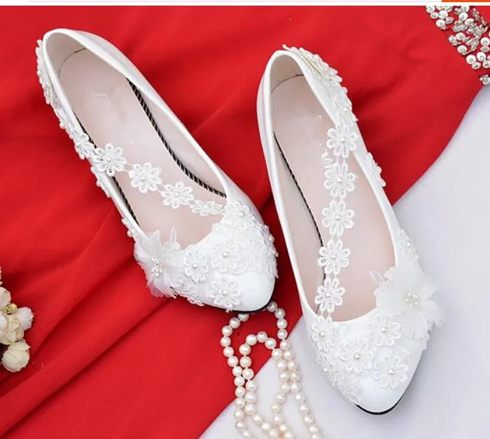 

Free send Middle heel lace Pearl Wedding Shoes white bride shoes women New style shoes heel 4.5cm,8cm