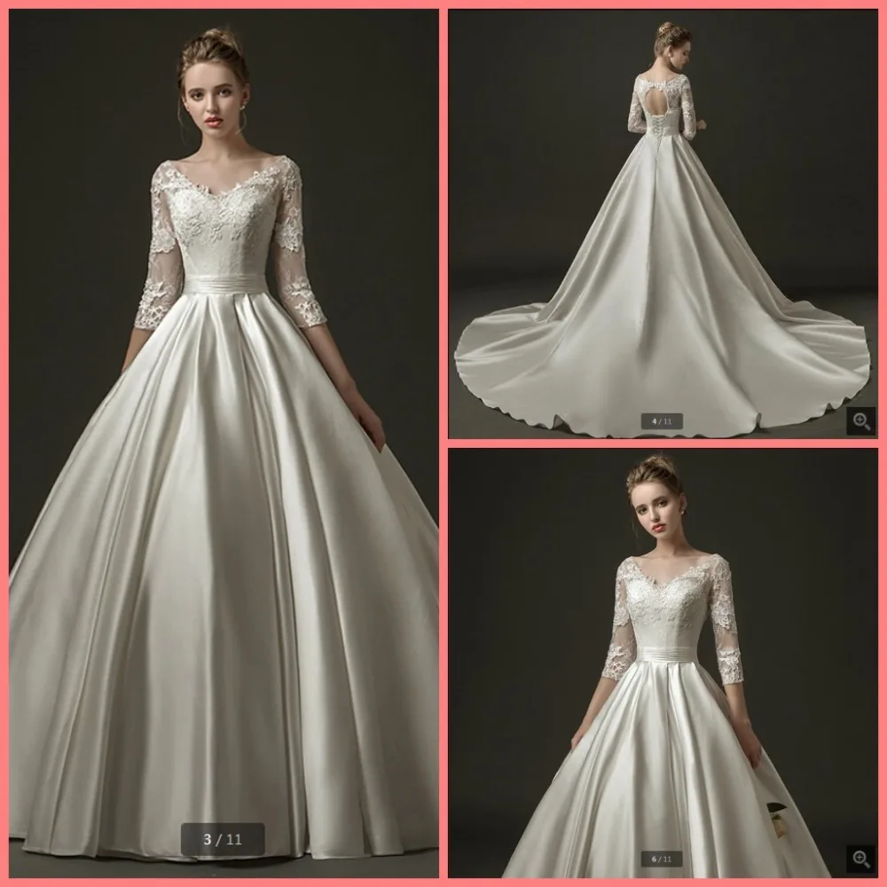 

Robe de Mariage 2019 ivory lace appliques ball gown wedding dress three quarter sleeve hollow back sexy corset bride dress best