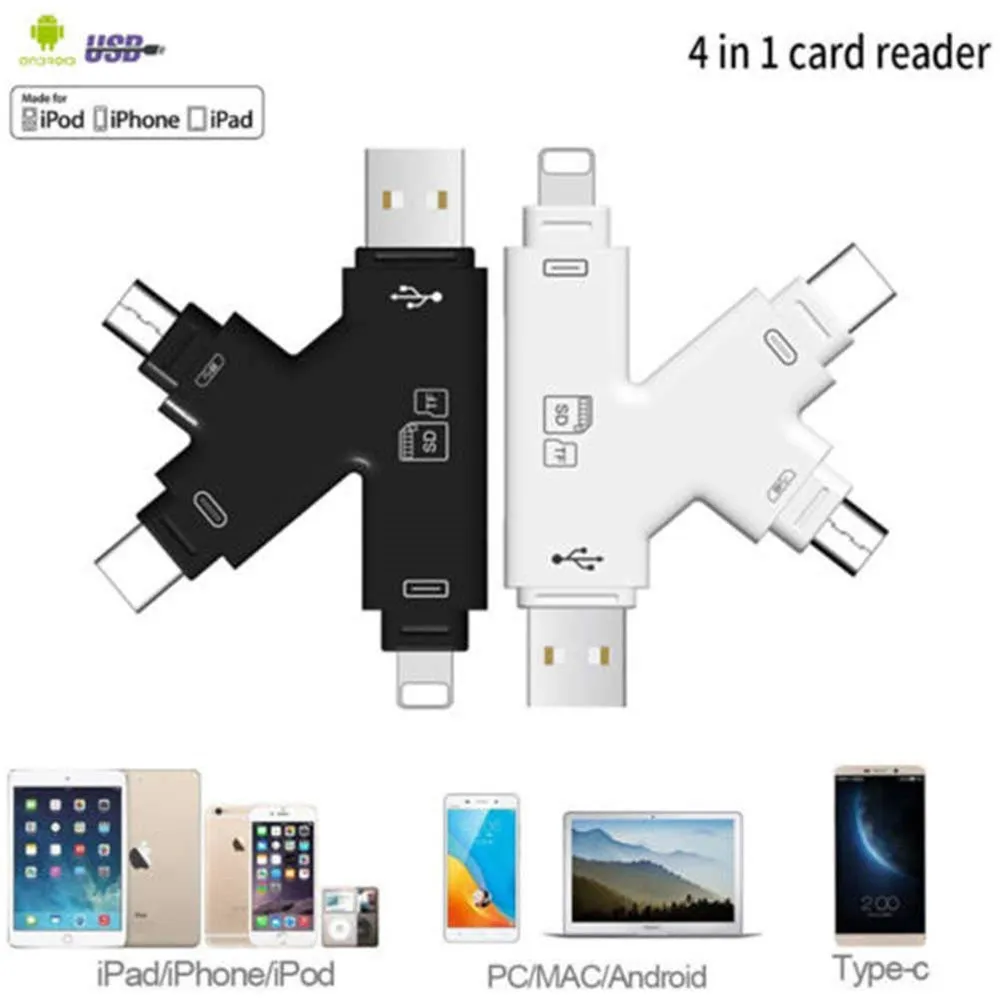 Новый 4 в 1 Micro SD и TF Card Reader USB C Тип адаптер OTG Картридер для iPhone XS max/XS/X/7 8 плюс Android Phone