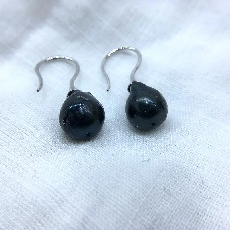 Black Pearl Earrings Natural Freshwater Pearls 925 Sterling Silver Fish Hook Style Simple Style Women's Earrings