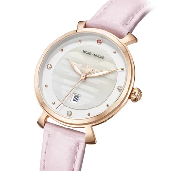 

Disney brand womens wristwatches quartz leather Mickey mouse ladies clocks waterproof calendar diamond fashion watches