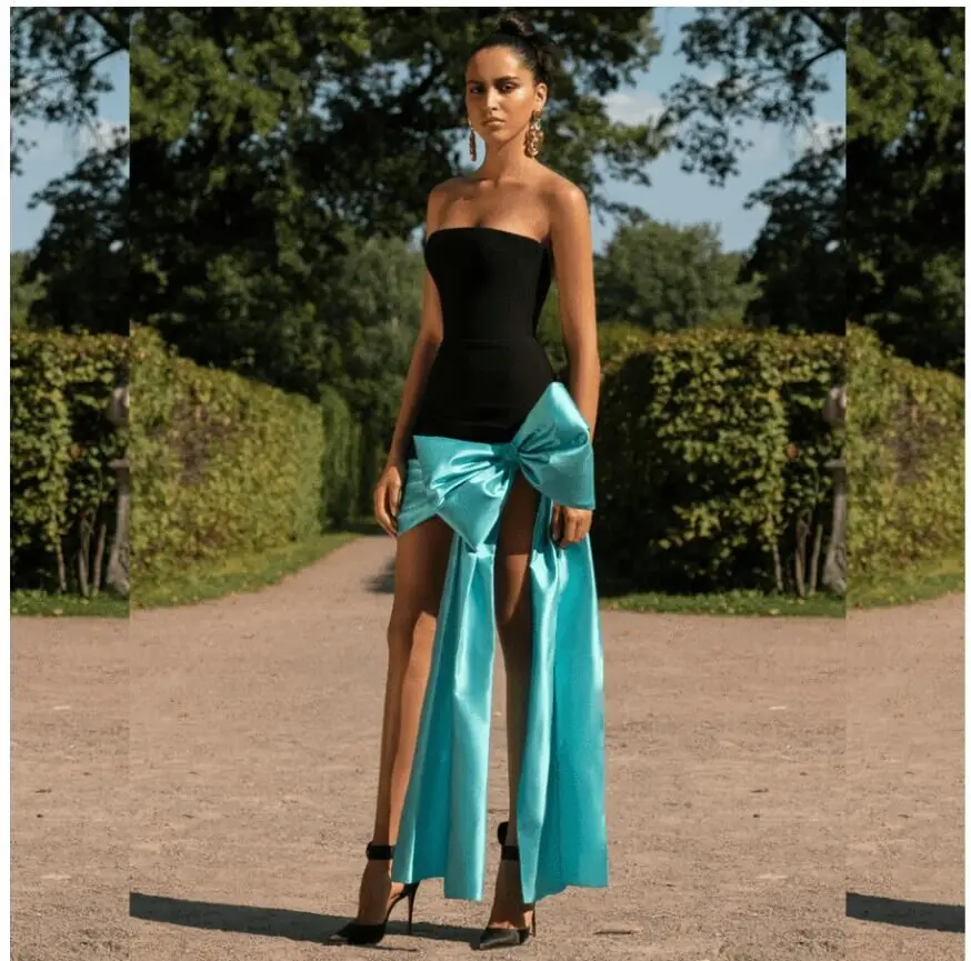 

Missord 2019 Summer New big Bow strapless Dresses Solid Color Bodycon COCKTILS CLUB Dress MS026