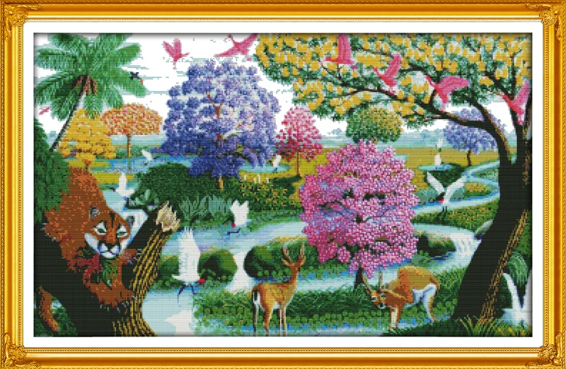 A heaven on earth scenery home decor canvas Cross Stitch kits 14ct white 11ct print embroidery DIY handmade needlework wall | Дом и сад
