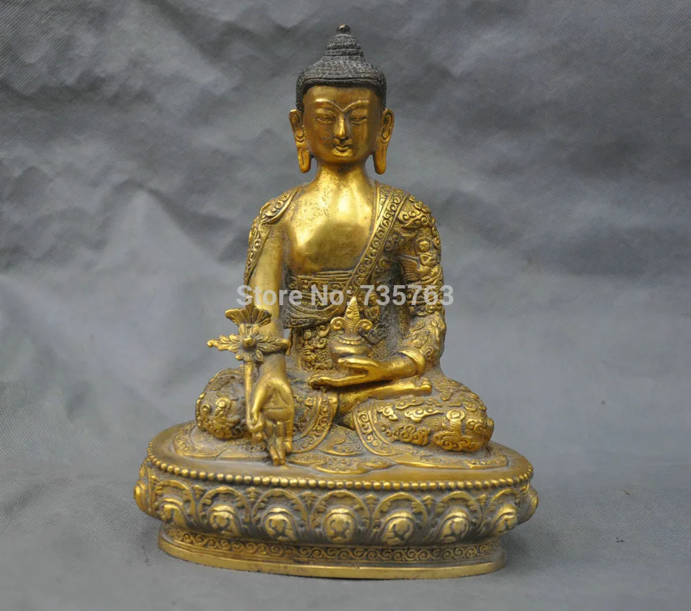 

xiuli 001837 9'' China Tibet Pure Bronze Buddhism Medicine Buddha Sit Buddha Statue