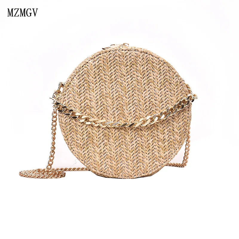 

2019 Bali Handmade Woven Bag Round Butterfly Buckle Rattan Straw Bag Satchel Wind Bohemian Beach Chain Round Bag Fashion Bag