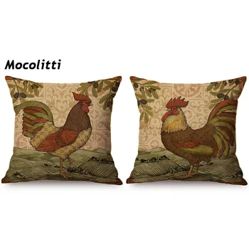 

Rooster European Vintage Farm Animal Print Home Decoration Sofa Throw Pillow Case Cock Painting Love Chair Lumbar Cushion Cover