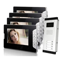 ENVÍO de la Nueva 7 “Color de Vídeo Teléfono de Puerta de Intercomunicación Del Sistema 4 Pantalla + 1 Timbre de La Cámara Al Aire Libre Para 4 Apartamento Familiar En Stock
