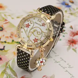 Sanwony женские часы Орхидея браслет с узором кожаные женские часы с бриллиантамы кварцевые наручные часы Горячая relogio feminino