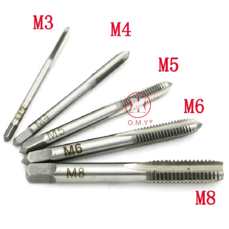 

OMY 5pcs Hand Tap Tapping Screw Thread Metric Plugs Taps Set M3 M4 M5 M6 M8 Straight Flute 3mm-8mm Hand Screw Thread Metric Plug
