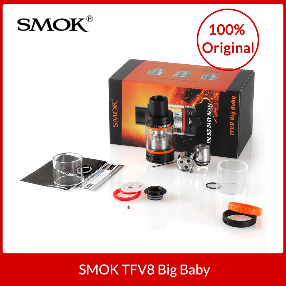 

Original SMOK TFV8 Big Baby Tank 5ml with V8 Baby-X4/ T6/ RBA coil head For Electronic cigarette smok tfv8 big baby tank
