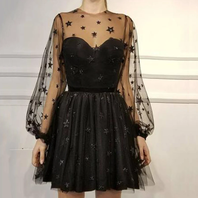 

Costume Dress Layered Mini See through Ladies Hollow Out Vintage Mesh Elegant