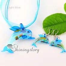 dolphin silver foil blown lampwork murano glass pendants and earrings jewelry sets cheap fashion jewellery