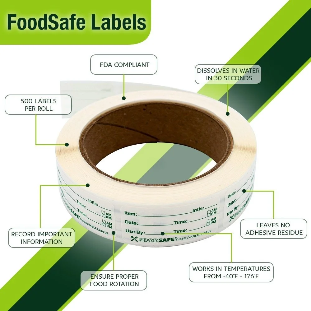 Растворимые Пищевые этикетки, безопасные для пищевых продуктов, идеальные кухонные аксессуары для многоразовых контейнеров, для свадебной вечеринки-250 этикеток в рулоне