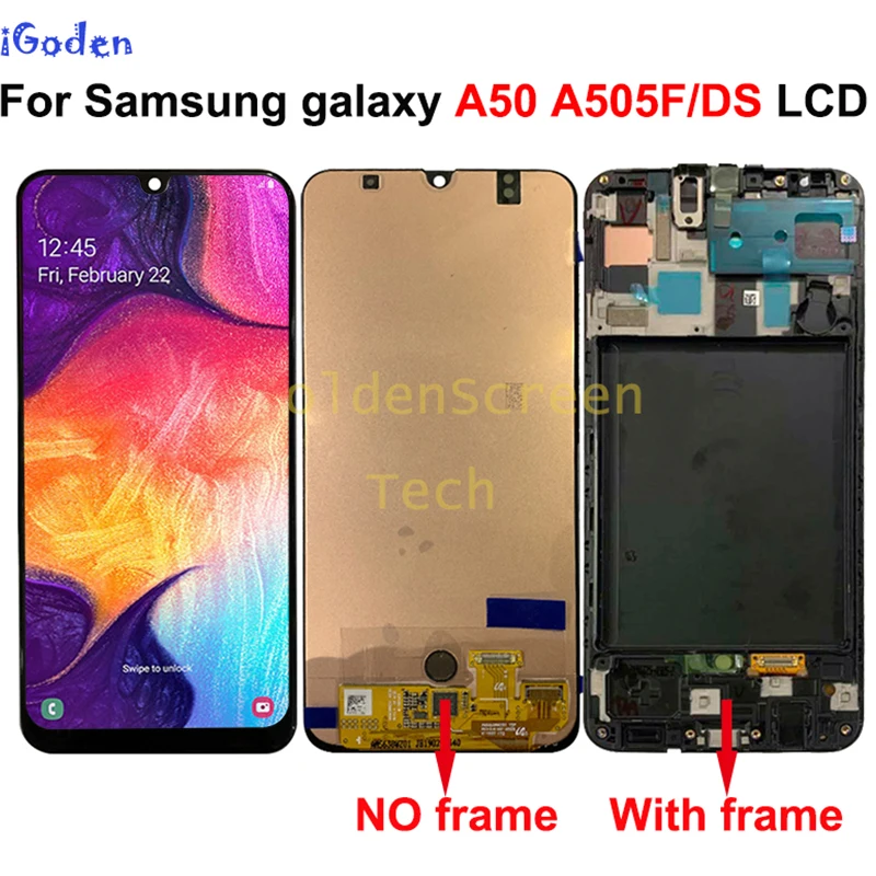 Для samsung Galaxy A50 SM-A505FN/DS A505F/DS A505 ЖК-дисплей кодирующий преобразователь сенсорного экрана в сборе с рамкой для samsung A50 lcd