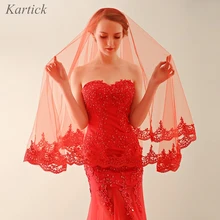 Горячая Распродажа, Свадебные вуали с аппликацией по краям, брендовые новые модные свадебные аксессуары принцессы, элегантные белые/цвета слоновой кости/красные вуали для невесты