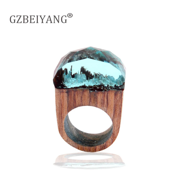 

GZBEIYANG Acrylic ethnic design transparent resin wooden ring for fashion woman ring jewelry wedding party gift