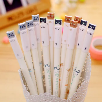 

6PCS 0.38mm Kawaii Cat Design Blue Black Gel Pens Wrting Stationery Office School Supplies