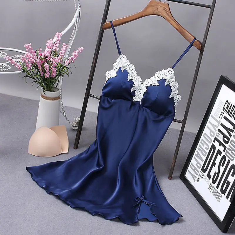 

EFINNY Women Sexy Mini Nightgowns Embroidered Nightwear Sleepwear Strap V-Neck Casual Home Dress Night Shirt Sleepwear Nightwear