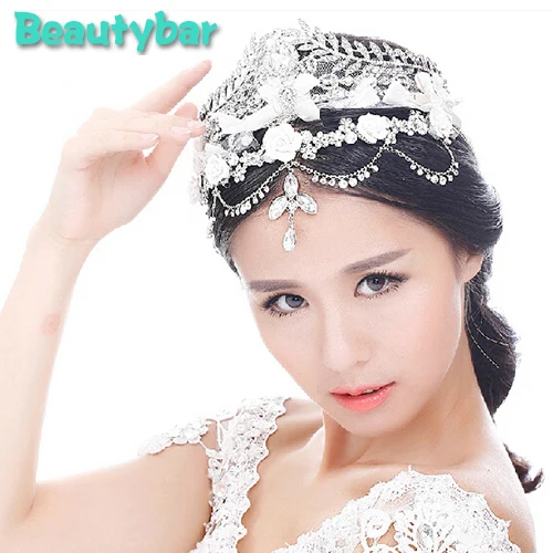 Luxury European Vintage Large Bridal Crystal Tiara Crown Forehead Hair