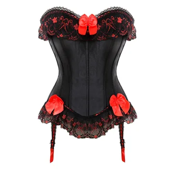 

Carnival sexy Corset and Bustier Clubwear black Satin red Bowknot Lace up Boned Waist Cincher hot Lingerie Plus size S-6XL