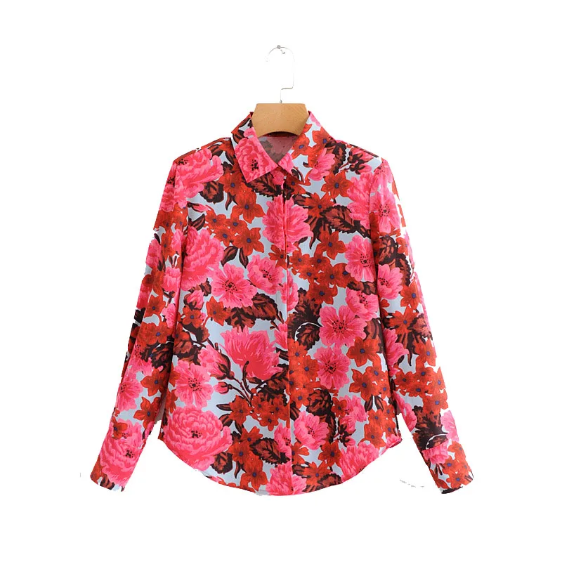 CS3817 Summer fashion red floral print long sleeve blouse female chic ...
