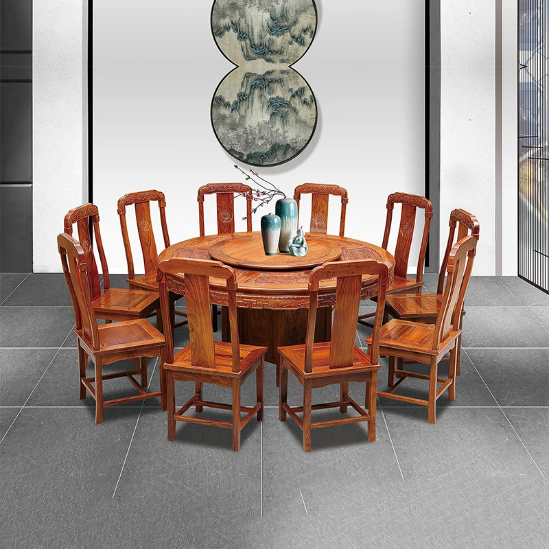 1.58M Hedgehog rosewood Round Table Set 10 Chair Solid Wood Armchair Desk Classic Red wooden Annatto Dining Room Furniture set