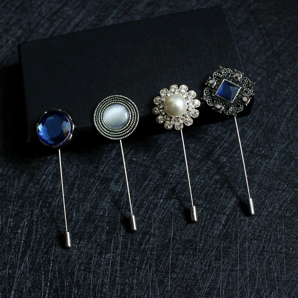 

Men Romantic Sweater Shirt Crystal Lapel Pin Brooch Handmade Business Wedding Suit Brooches Rhinestone Pearl Corsage Accessories