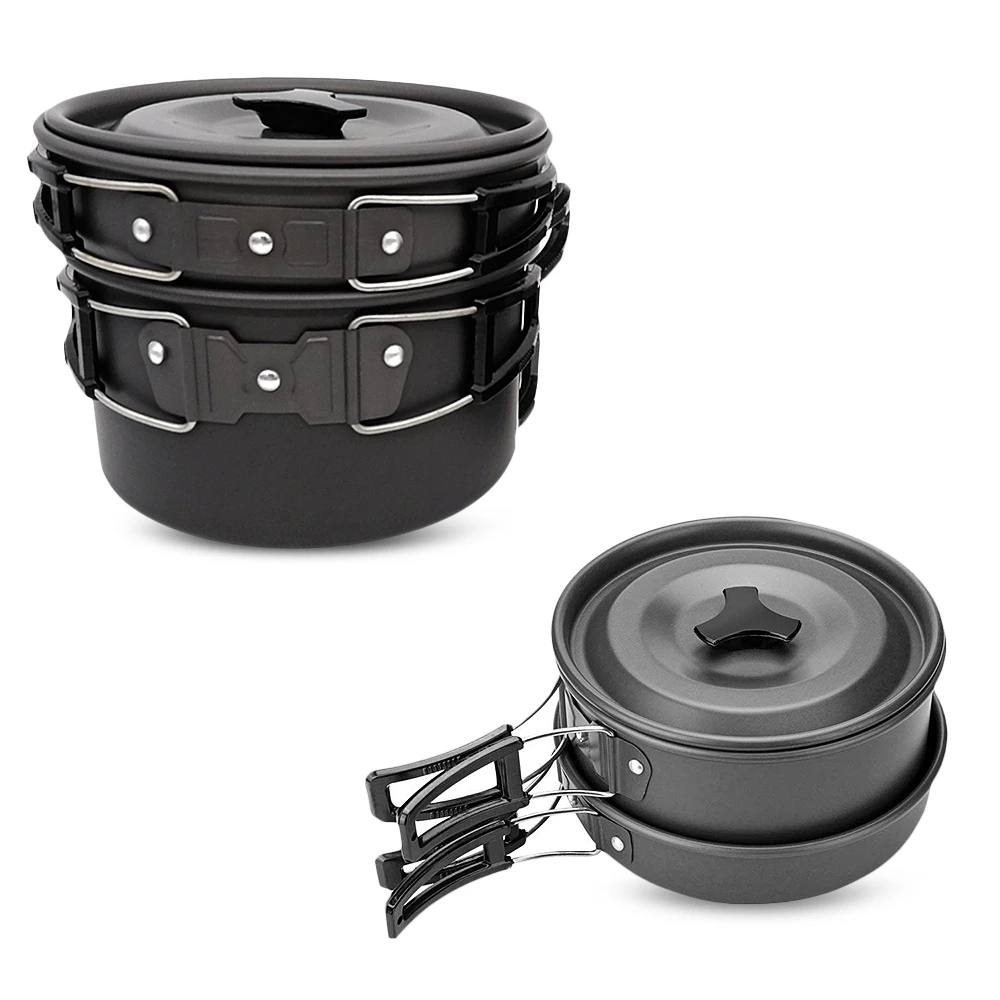 Portable 3 People Non-stick Pots Pans Outdoor Camping Hiking Cooking Set Cookware Travel Tableware with Teacup Folding Tableware (3)