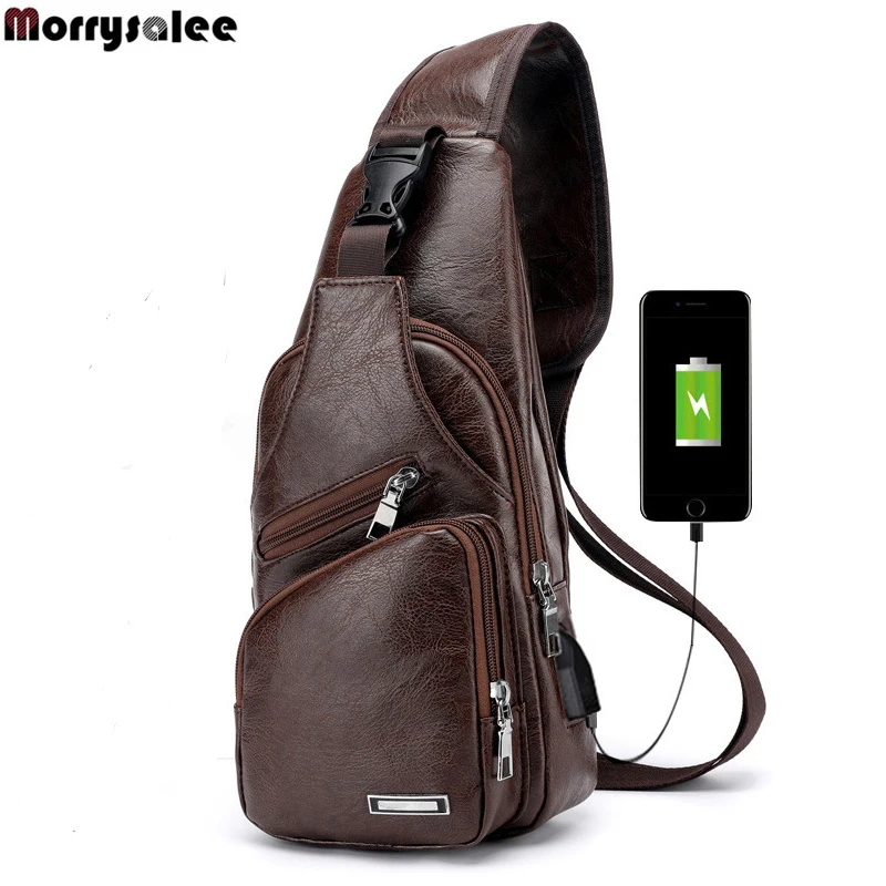 الرجال Crossbody أكياس الرجال USB حقيبة صدر للرجال مصمم حقيبة ساعي جلدية حقائب كتف قطري حزمة 2018 جديد عودة حزمة السفر