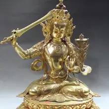 S01433 1" Тибет Непал Буддизм Бронзовый 24 К золото wenshu Манджушри kwan-Инь меч статуя