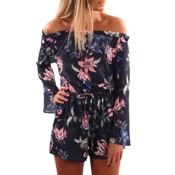 

2019 Women Floral Print Long Sleeve Off Shoulder Jumpsuit Playsuit 3.22