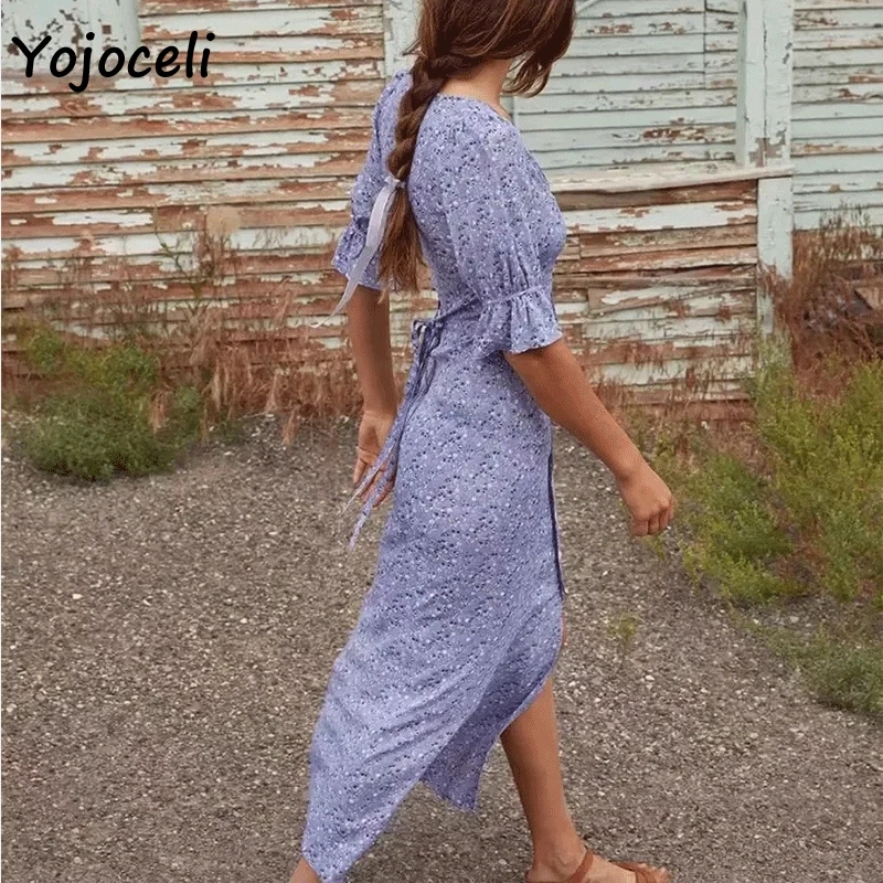 Yojoceli boho Цветочный Принт 2019 летнее женское платье на пуговицах спереди миди с