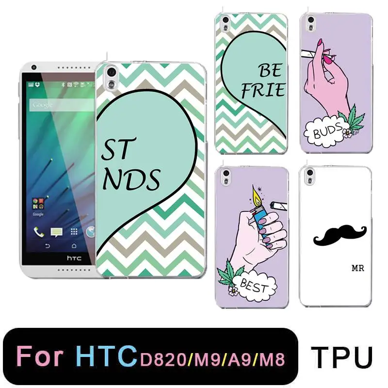 QMSWEI TPU Clear Phone Case For HTC M8 Soft Moustache Printed Couple Hand Heart Lips Back Cover Free shipping D820 M9 A9 |