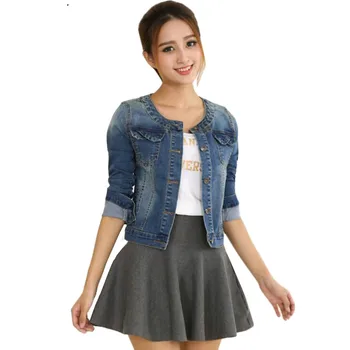 

2019 Autumn Denim Jacket for Women Plus Size 4XL Long Sleeve O-Neck Short Jeans Jacket Woman Denim Coats & Outerwear LP119