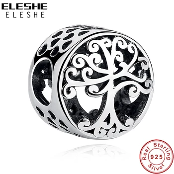 

ELESHE 925 Sterling Silver Beads Charms Hollow Heart Family Tree Beads fit Charm Bracelets Necklaces DIY Jewelry