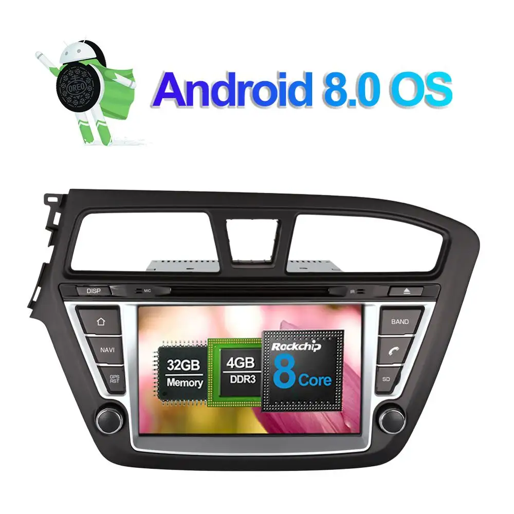 Top 7 Inch Android 8.0 Octa Core 4GB RAM Car GPS Navigation For Hyundai I20 2014- Left Hand Driving CD DVD Multimedia Player WIFI 1