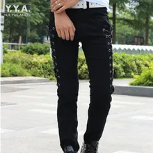 Модные летние обтягивающие мужские брюки в Корейском стиле, мужские брюки полной длины, индивидуальные обтягивающие брюки на шнуровке для мужчин