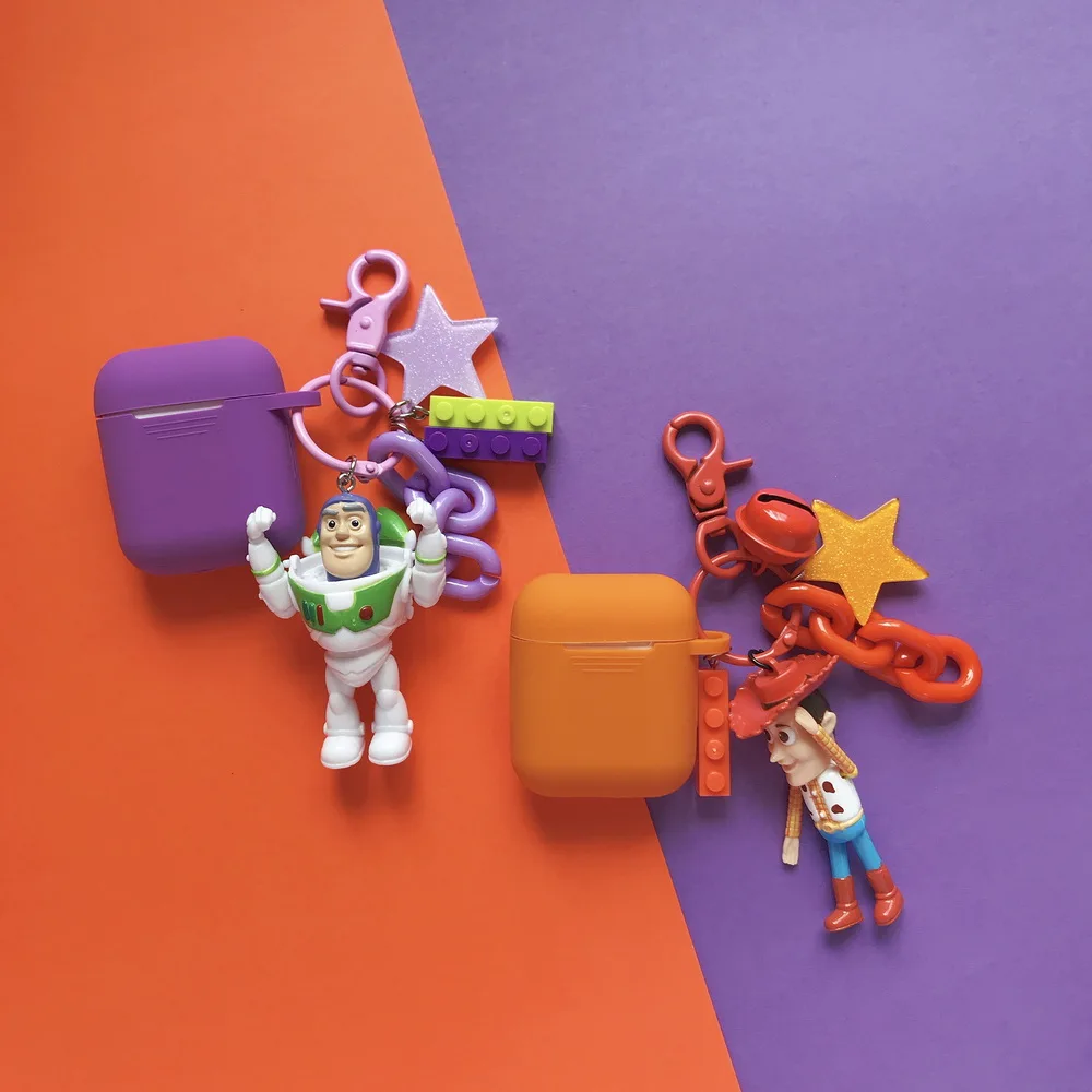 Toy Story's Woody Buzz Lightyear Protective Silicone Bluetooth Wireless Earphone Cover For Apple Airpods 1 2 Case With Keychain