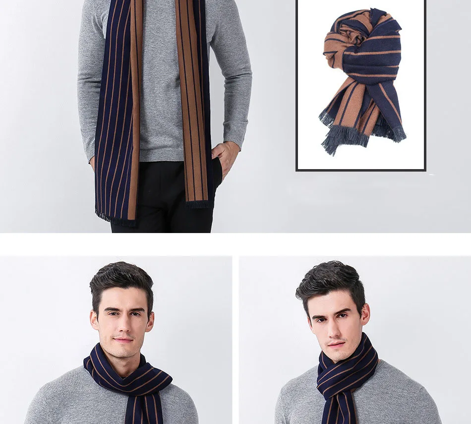 SupSindy зимний мужской шарф, винтажные мягкие двухсторонние полосатые шарфы, роскошная шаль, теплый кашемировый модный акриловый повседневный мужской шарф