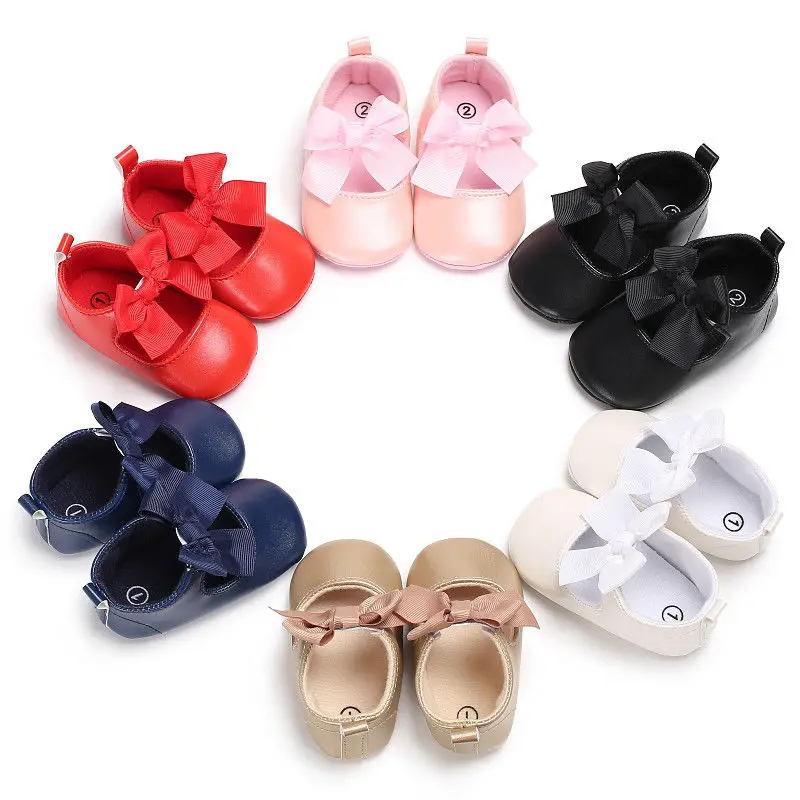 

Newborn Infant Baby Girl PU Flats Slippers Soft Sole Lace Bowknot Party Shoes 0-18M