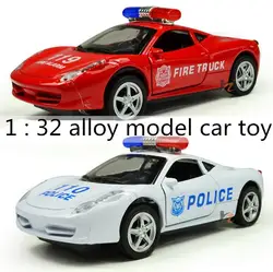 2014 Лидер продаж! 1:32 сплава полицейский автомобиль, пожарная машина задерживаете автомобиль игрушки модель, открыть дверь звук и свет