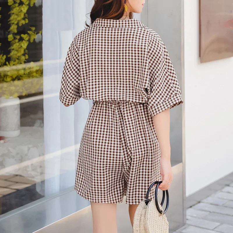XL-5XL Large Size Women Rompers 2019 New Summer Femme Jumpsuit Loose Slim Feminino Plaid Jumpsuit Set XL-5XL Large Size Women Rompers 2019 New Summer Femme Jumpsuit Loose Slim Feminino Plaid Jumpsuit Set