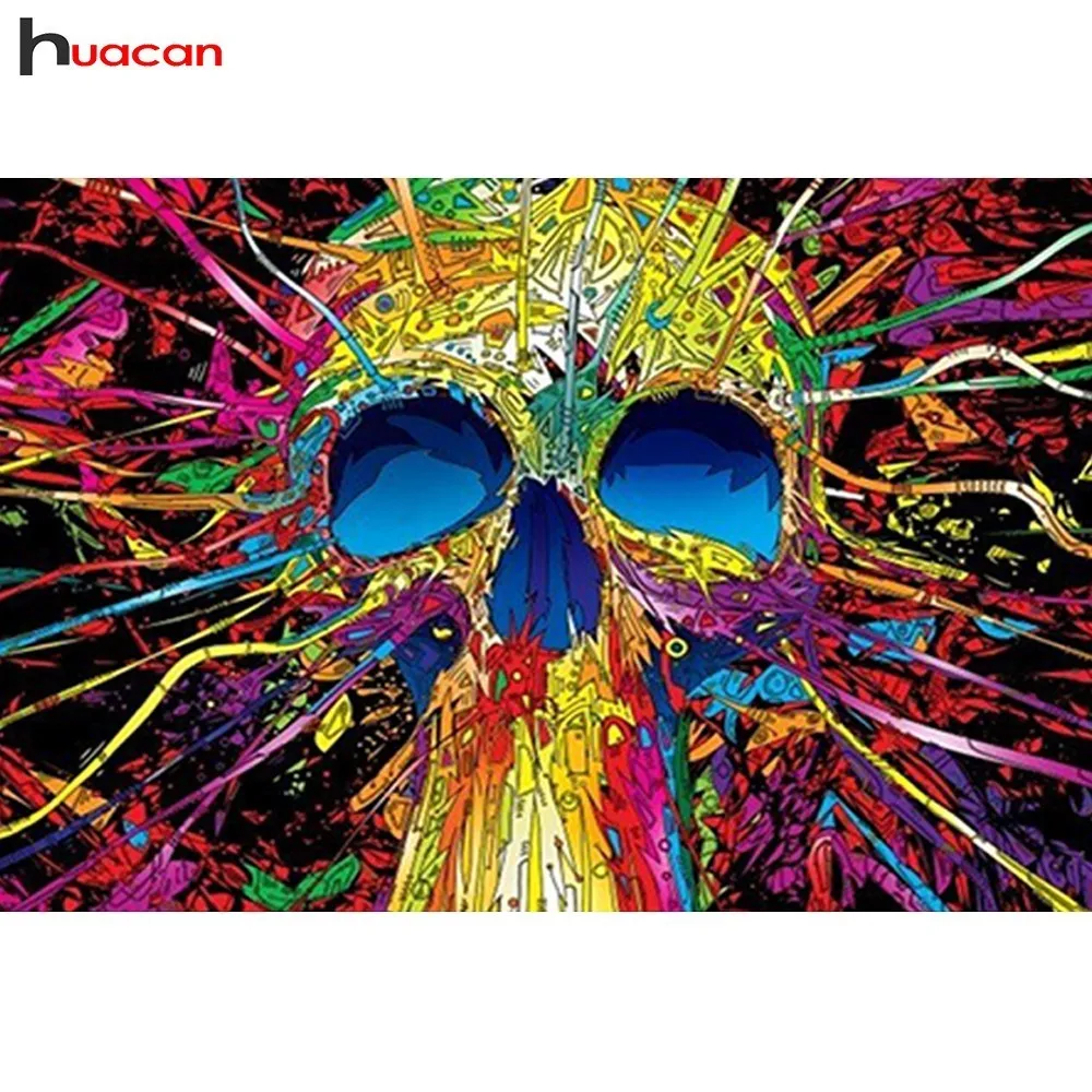 

Huacan Diamond Painting Skull Full Round Drill Diamond Embroidery Cartoon Cross Stitch Mosaic Skeleton Decoration Home Gift DIY