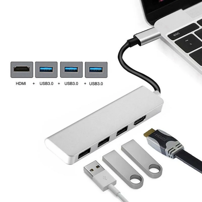 USB 3,1 type-C до 4K HDMI+ 3 порта USB 3,0 концентратор адаптер USB конвертер до 5 Гбит/с скорость для пульт для телевизора мышь USB флэш-накопитель