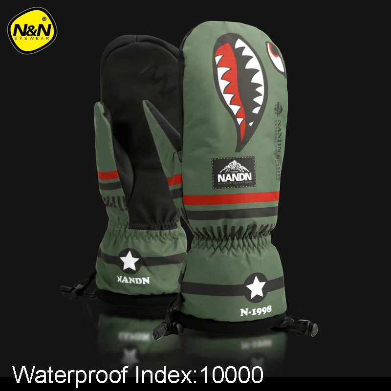 NANDN-30 درجة المهنية قفازات للتزلج على الجليد 10000 للماء الشتاء الدافئة الثلوج القفازات التزلج الثلج 2 إصبع